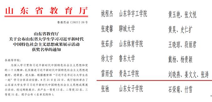 我们学生在“山东省大学生学习习近平新时代中国特色社会主义思想成果展示活动”中斩获佳绩